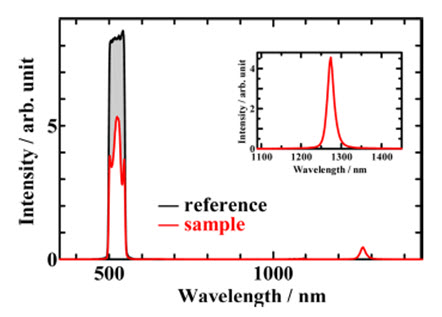图5 文献案例：横跨可见到红外的光谱测量。500nm左右的峰为吸收光谱，1300nm左右的峰为发射光谱。.jpg